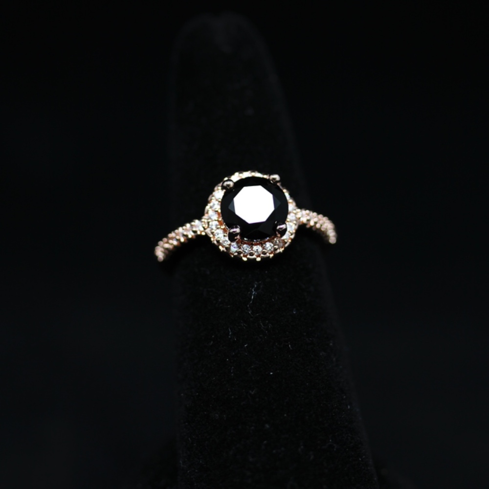 14k Rose Gold Dipped Black Topaz Halo Ring - image 4